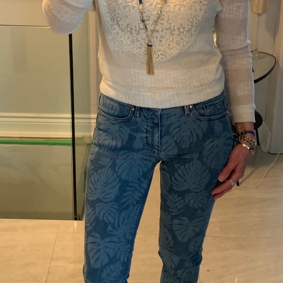 Palm Leaf Laser Printed Skinny Jean - Picture 1 of 6